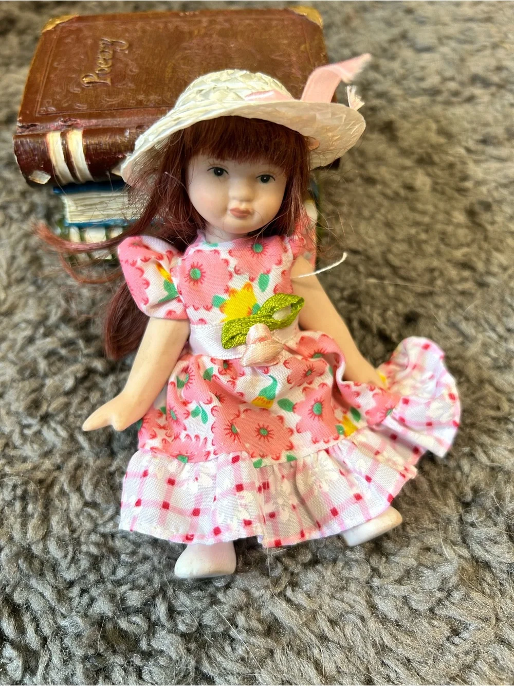 Pink Floral Dress Doll with Straw Hat - Kids Toy Vintage 5